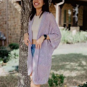 Purple Short Sleeve Lightweight Sweater Cardigan